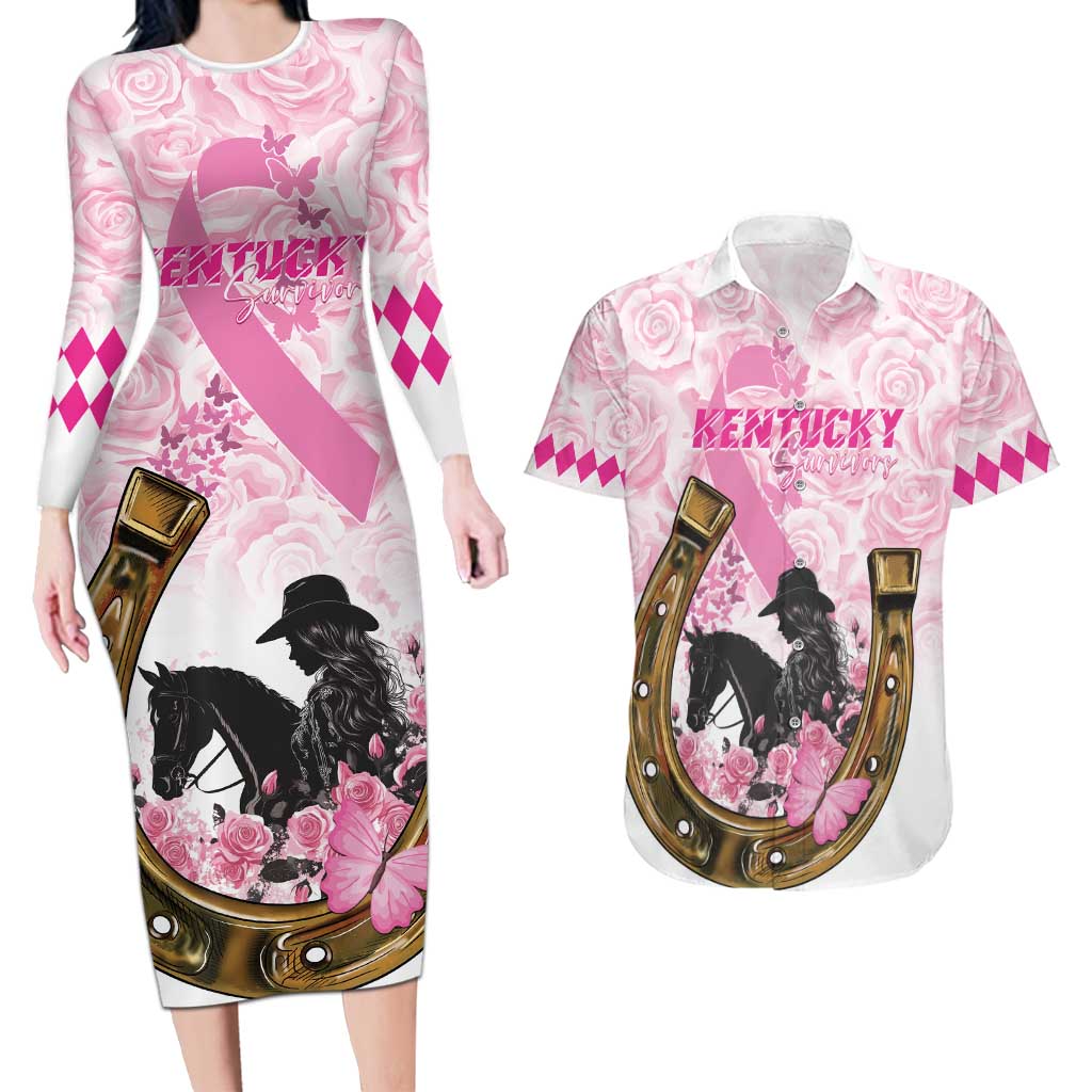 Personalized Kentucky Survivors Couples Matching Long Sleeve Bodycon Dress and Hawaiian Shirt Horse Derby Lady Pink Roses