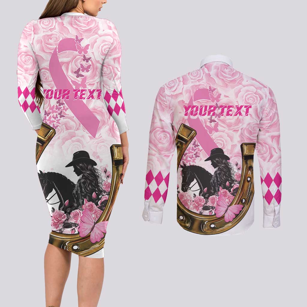Personalized Kentucky Survivors Couples Matching Long Sleeve Bodycon Dress and Long Sleeve Button Shirt Horse Derby Lady Pink Roses