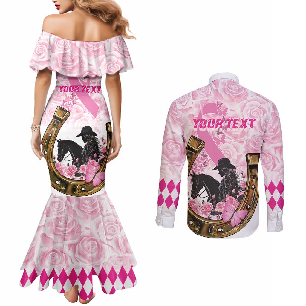 Personalized Kentucky Survivors Couples Matching Mermaid Dress and Long Sleeve Button Shirt Horse Derby Lady Pink Roses