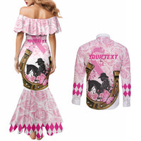 Personalized Kentucky Survivors Couples Matching Mermaid Dress and Long Sleeve Button Shirt Horse Derby Lady Pink Roses