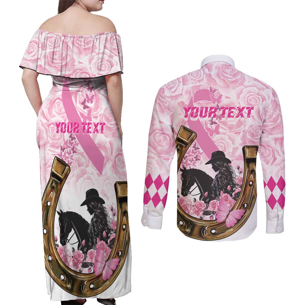 Personalized Kentucky Survivors Couples Matching Off Shoulder Maxi Dress and Long Sleeve Button Shirt Horse Derby Lady Pink Roses