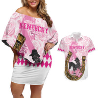 Personalized Kentucky Survivors Couples Matching Off Shoulder Short Dress and Hawaiian Shirt Horse Derby Lady Pink Roses