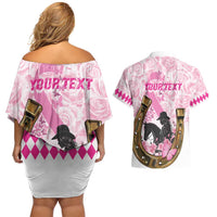 Personalized Kentucky Survivors Couples Matching Off Shoulder Short Dress and Hawaiian Shirt Horse Derby Lady Pink Roses