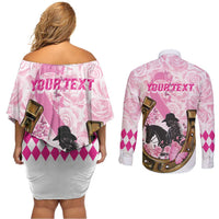 Personalized Kentucky Survivors Couples Matching Off Shoulder Short Dress and Long Sleeve Button Shirt Horse Derby Lady Pink Roses