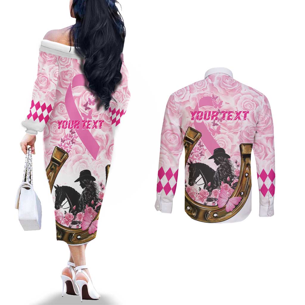 Personalized Kentucky Survivors Couples Matching Off The Shoulder Long Sleeve Dress and Long Sleeve Button Shirt Horse Derby Lady Pink Roses