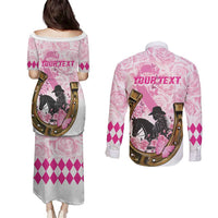 Personalized Kentucky Survivors Couples Matching Puletasi and Long Sleeve Button Shirt Horse Derby Lady Pink Roses