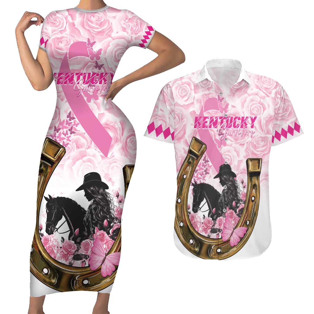 Personalized Kentucky Survivors Couples Matching Short Sleeve Bodycon Dress and Hawaiian Shirt Horse Derby Lady Pink Roses