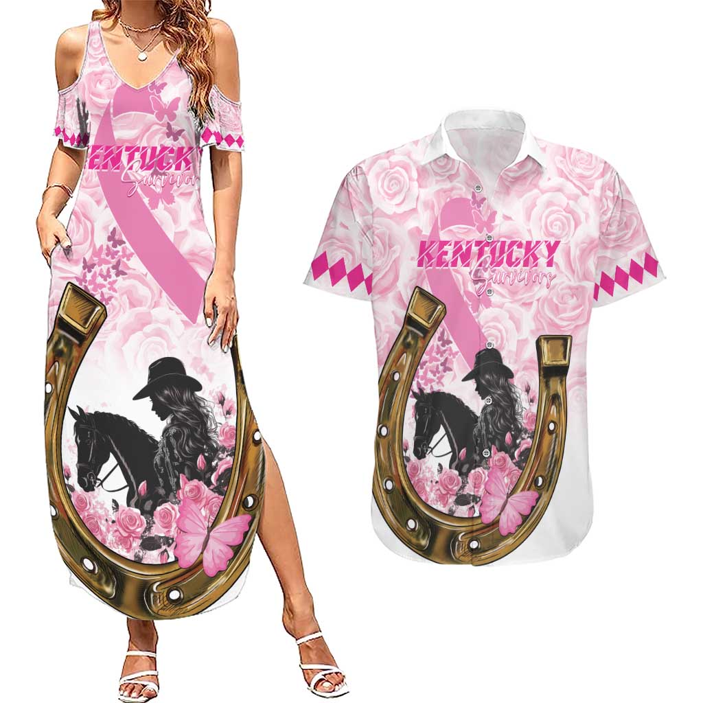 Personalized Kentucky Survivors Couples Matching Summer Maxi Dress and Hawaiian Shirt Horse Derby Lady Pink Roses