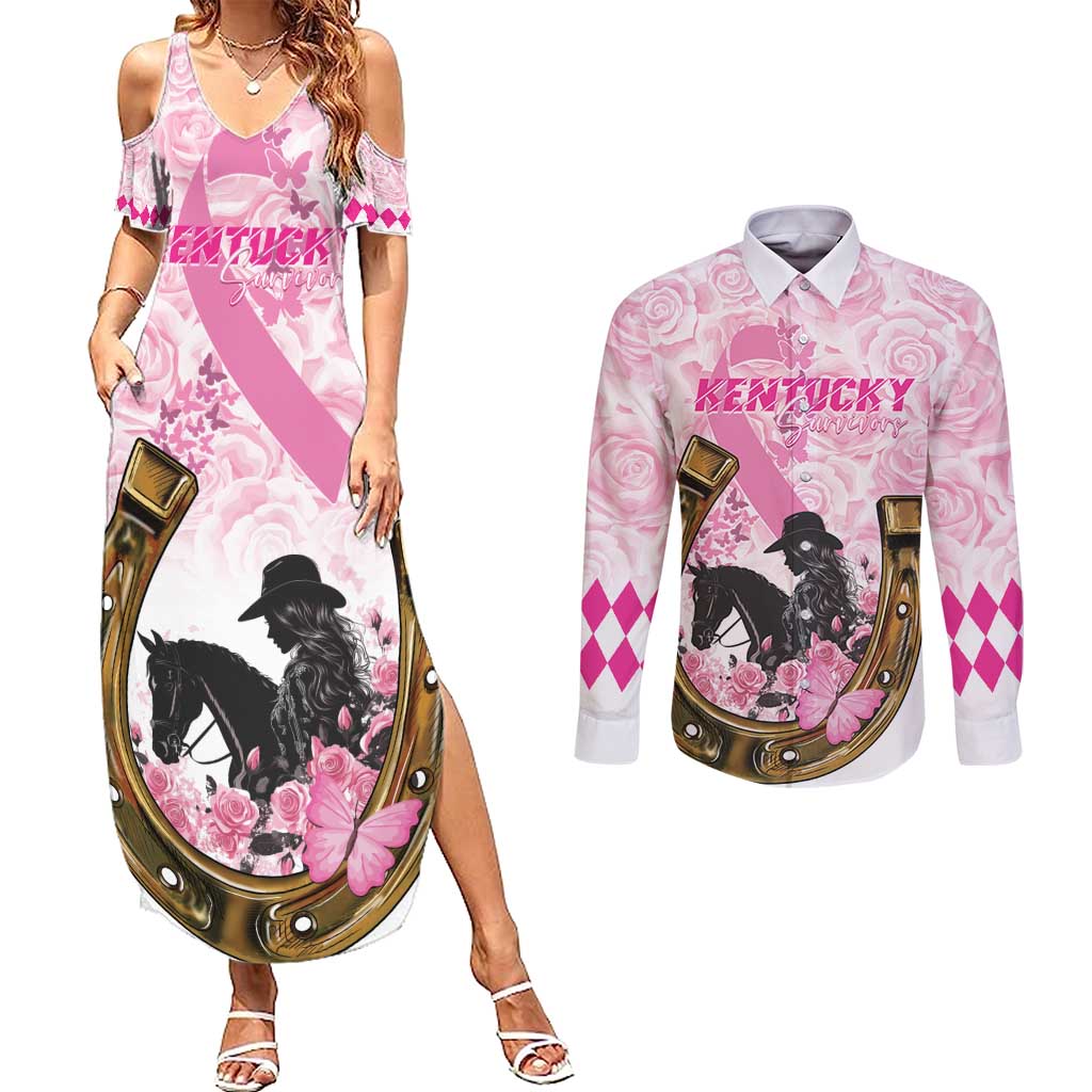 Personalized Kentucky Survivors Couples Matching Summer Maxi Dress and Long Sleeve Button Shirt Horse Derby Lady Pink Roses