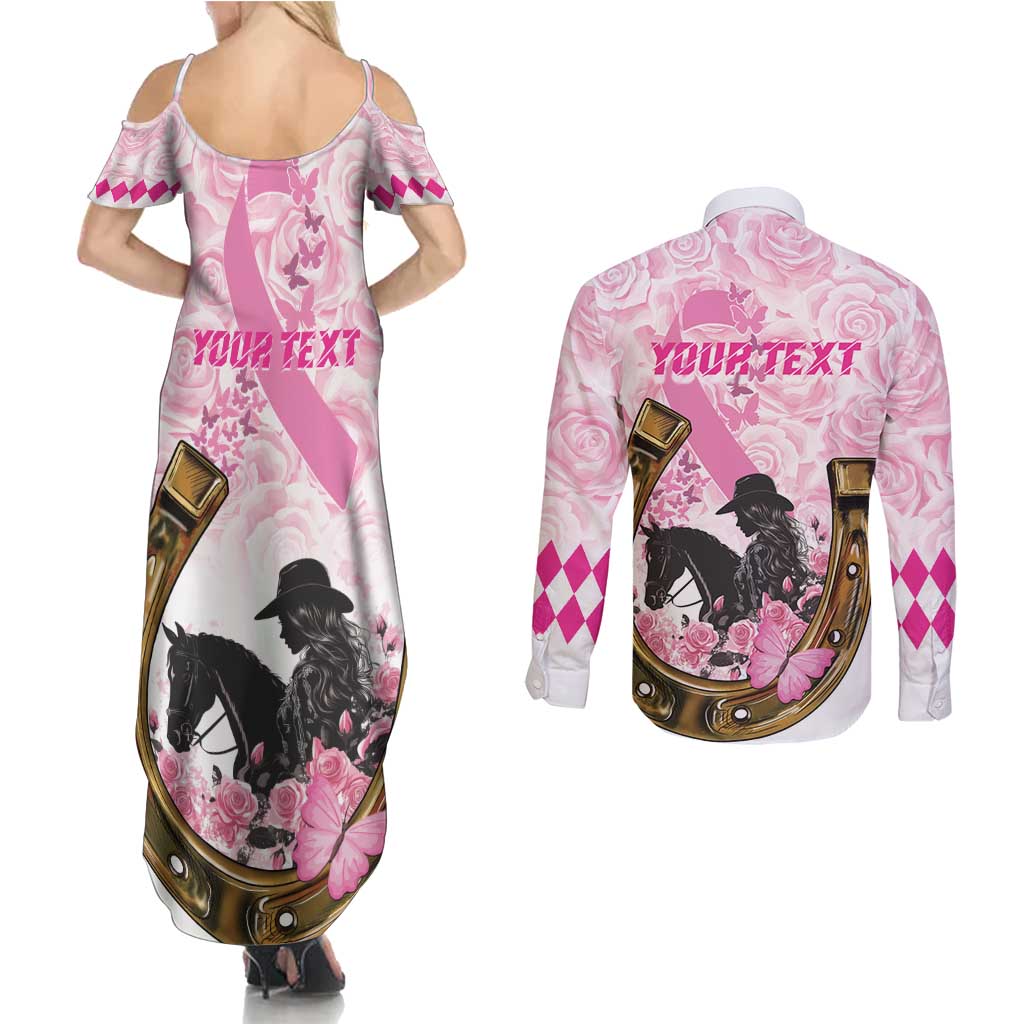 Personalized Kentucky Survivors Couples Matching Summer Maxi Dress and Long Sleeve Button Shirt Horse Derby Lady Pink Roses