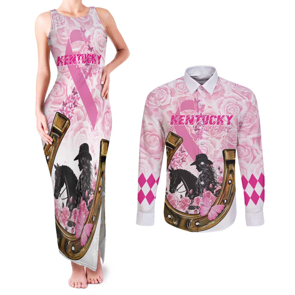 Personalized Kentucky Survivors Couples Matching Tank Maxi Dress and Long Sleeve Button Shirt Horse Derby Lady Pink Roses