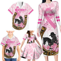 Personalized Kentucky Survivors Family Matching Long Sleeve Bodycon Dress and Hawaiian Shirt Horse Derby Lady Pink Roses