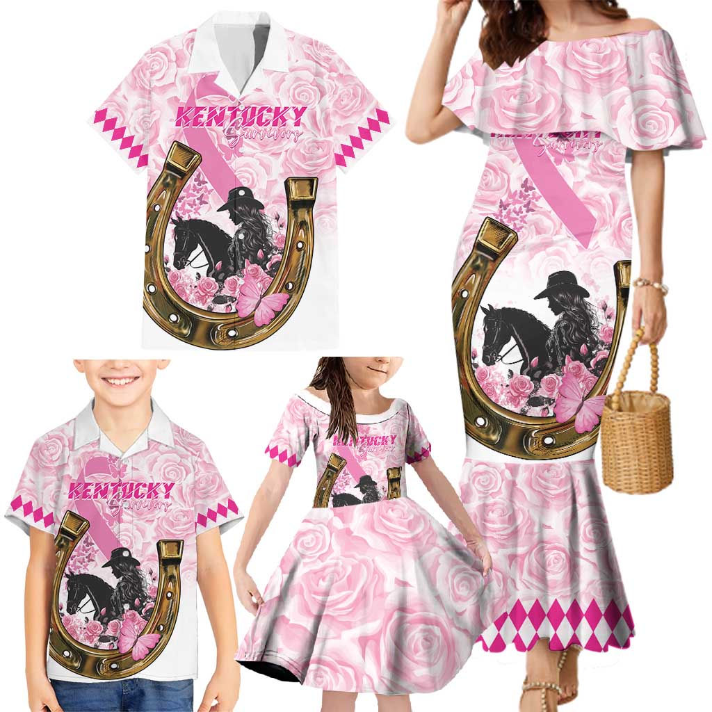 Personalized Kentucky Survivors Family Matching Mermaid Dress and Hawaiian Shirt Horse Derby Lady Pink Roses
