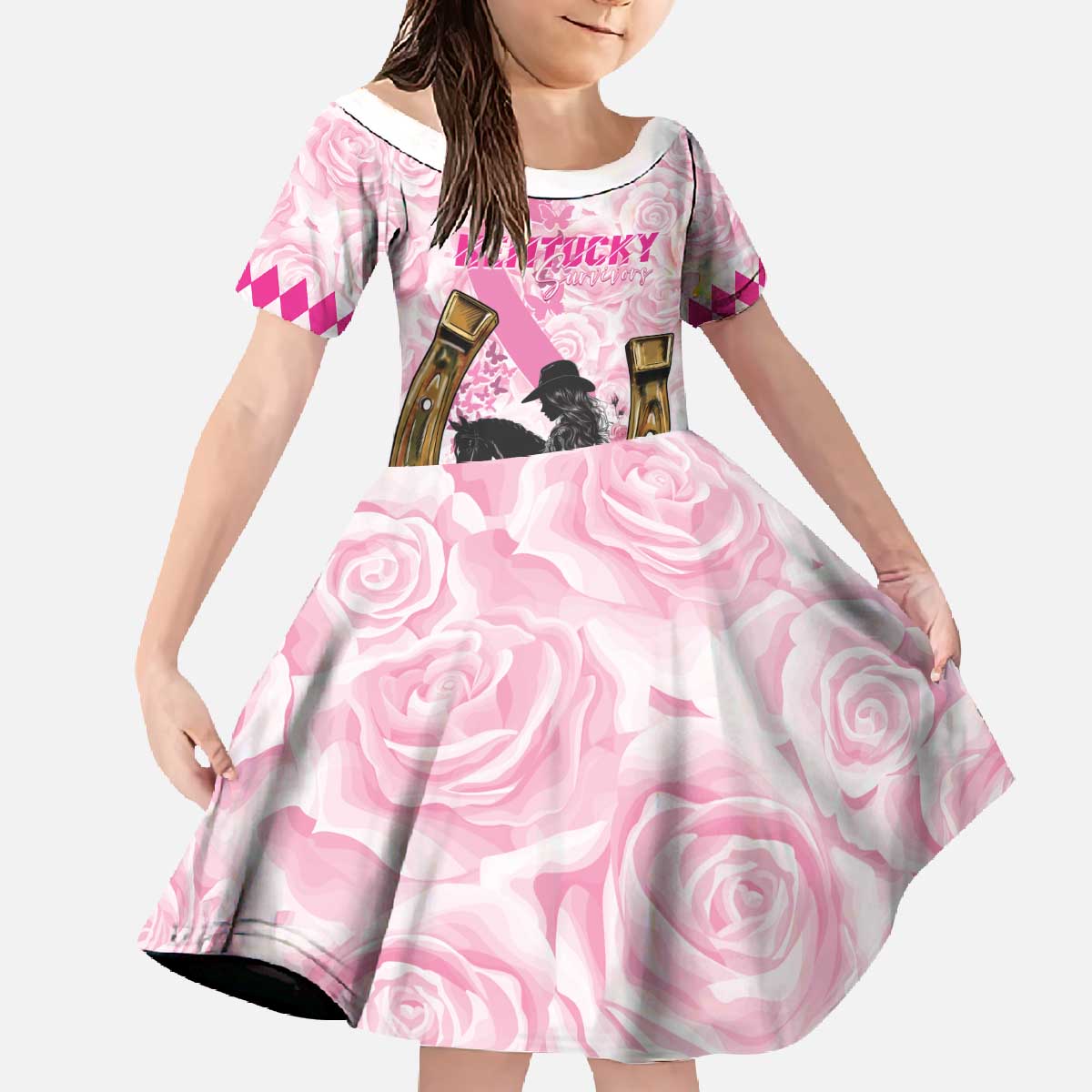 Personalized Kentucky Survivors Family Matching Off The Shoulder Long Sleeve Dress and Hawaiian Shirt Horse Derby Lady Pink Roses
