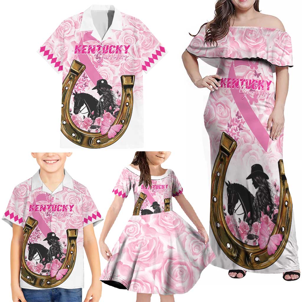 Personalized Kentucky Survivors Family Matching Off Shoulder Maxi Dress and Hawaiian Shirt Horse Derby Lady Pink Roses