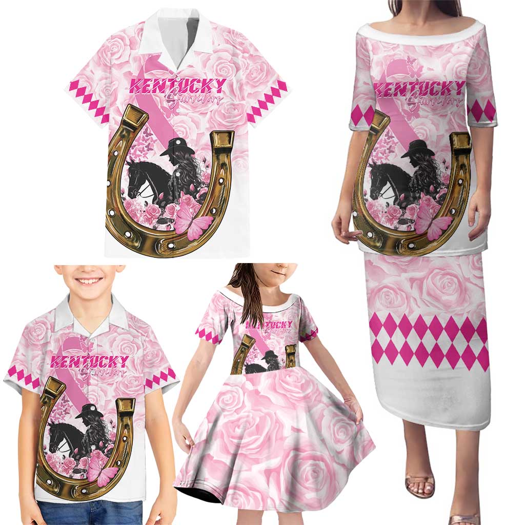 Personalized Kentucky Survivors Family Matching Puletasi and Hawaiian Shirt Horse Derby Lady Pink Roses