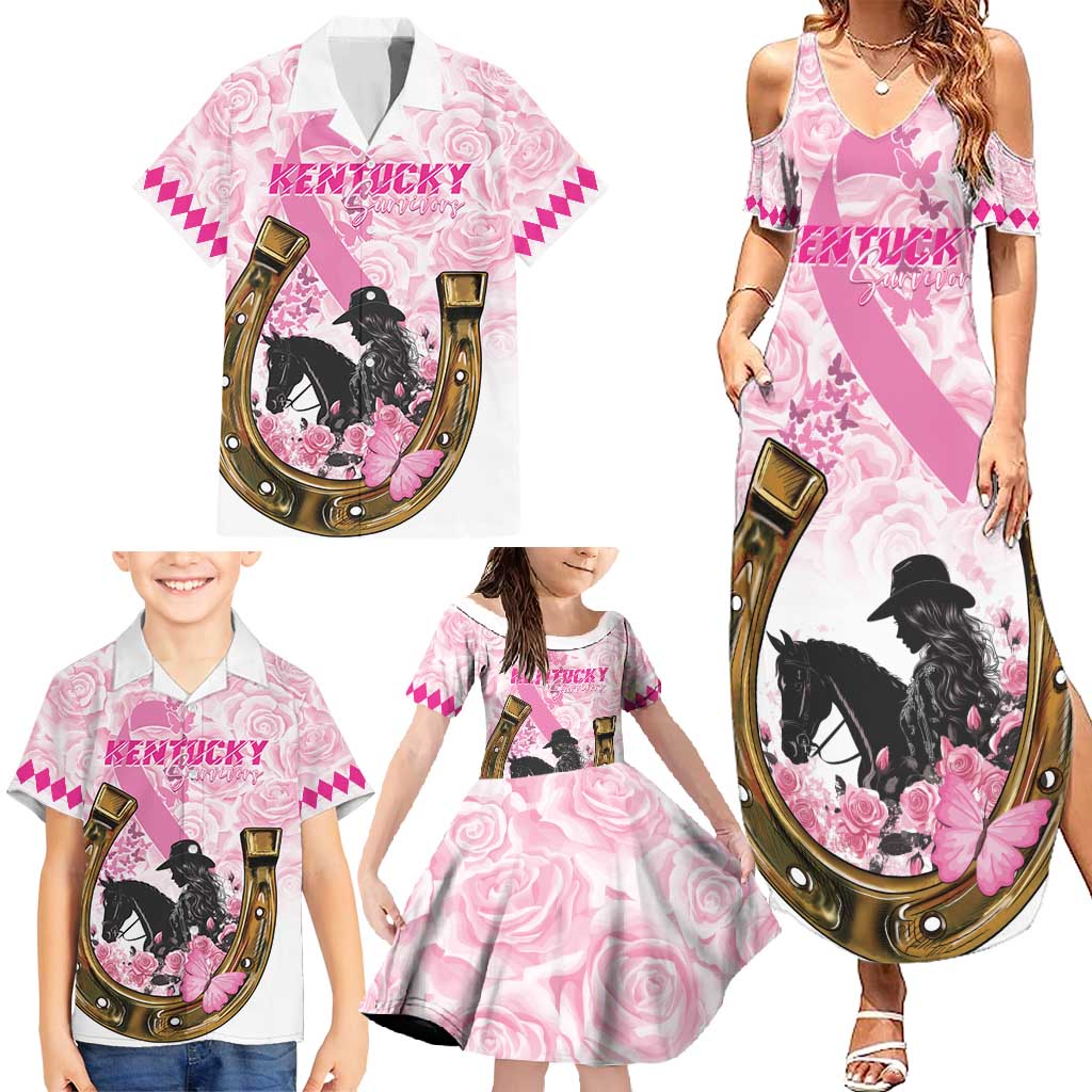 Personalized Kentucky Survivors Family Matching Summer Maxi Dress and Hawaiian Shirt Horse Derby Lady Pink Roses