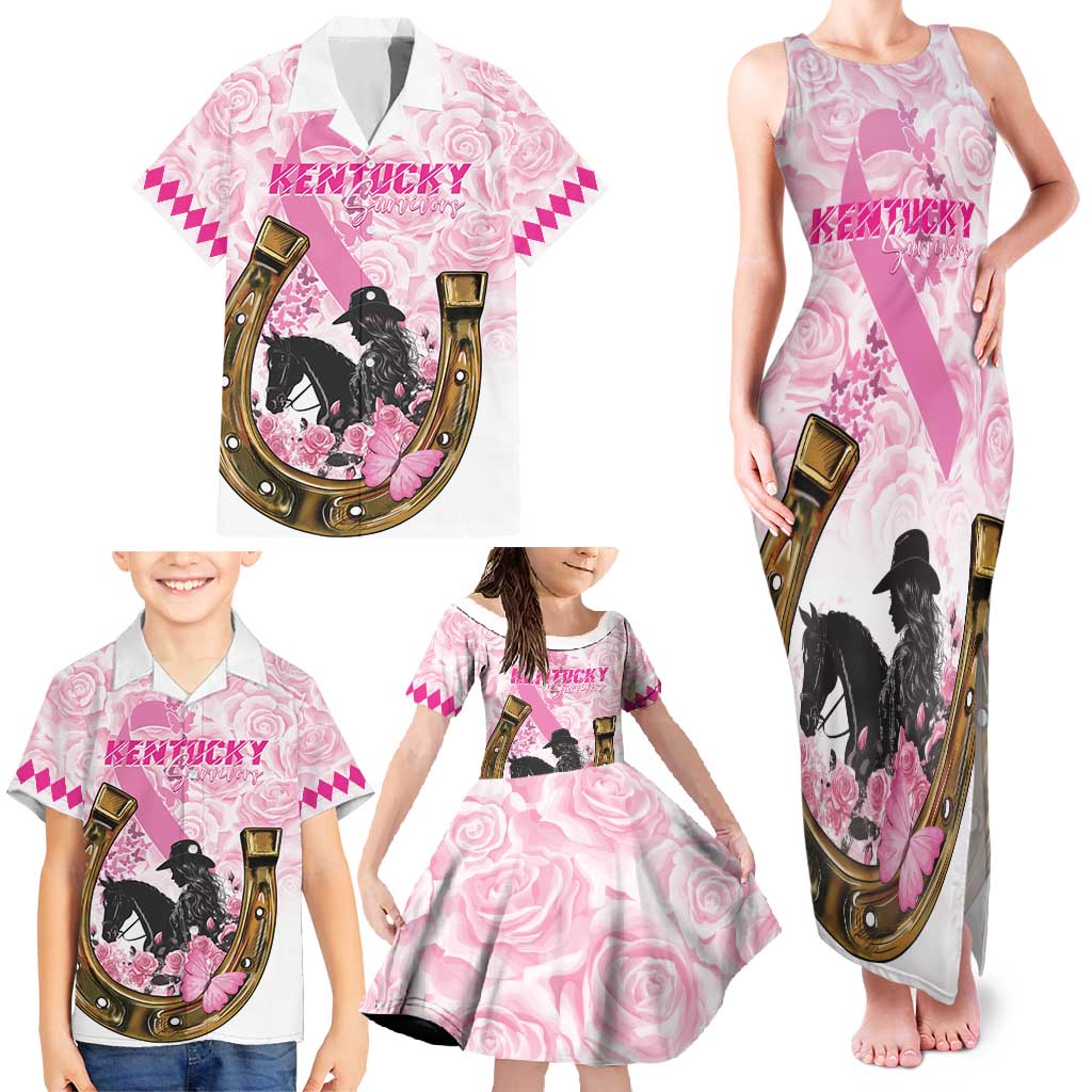 Personalized Kentucky Survivors Family Matching Tank Maxi Dress and Hawaiian Shirt Horse Derby Lady Pink Roses