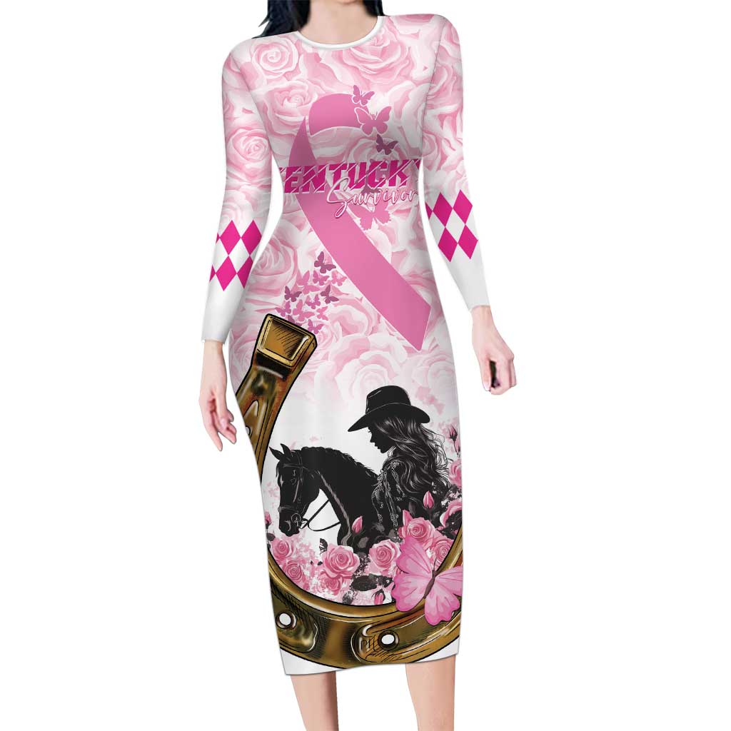 Personalized Kentucky Survivors Long Sleeve Bodycon Dress Horse Derby Lady Pink Roses