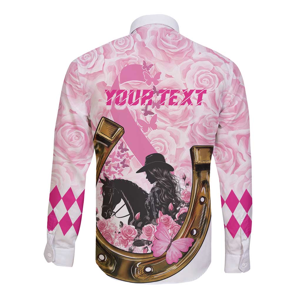Personalized Kentucky Survivors Long Sleeve Button Shirt Horse Derby Lady Pink Roses