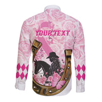 Personalized Kentucky Survivors Long Sleeve Button Shirt Horse Derby Lady Pink Roses