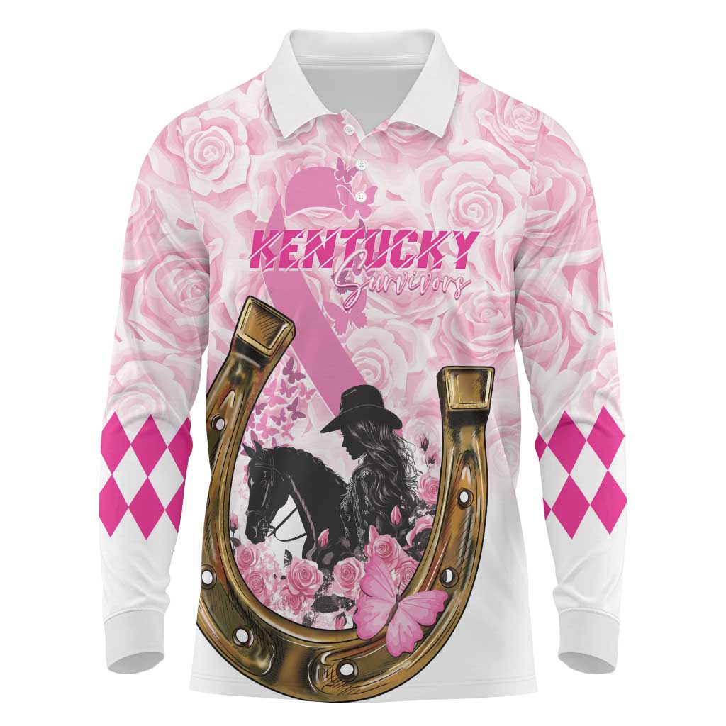 Personalized Kentucky Survivors Long Sleeve Polo Shirt Horse Derby Lady Pink Roses