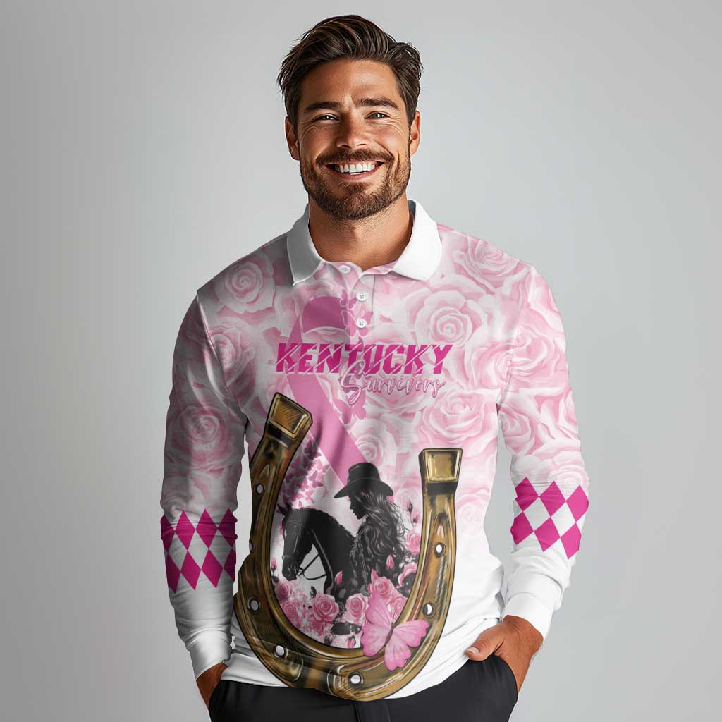 Personalized Kentucky Survivors Long Sleeve Polo Shirt Horse Derby Lady Pink Roses