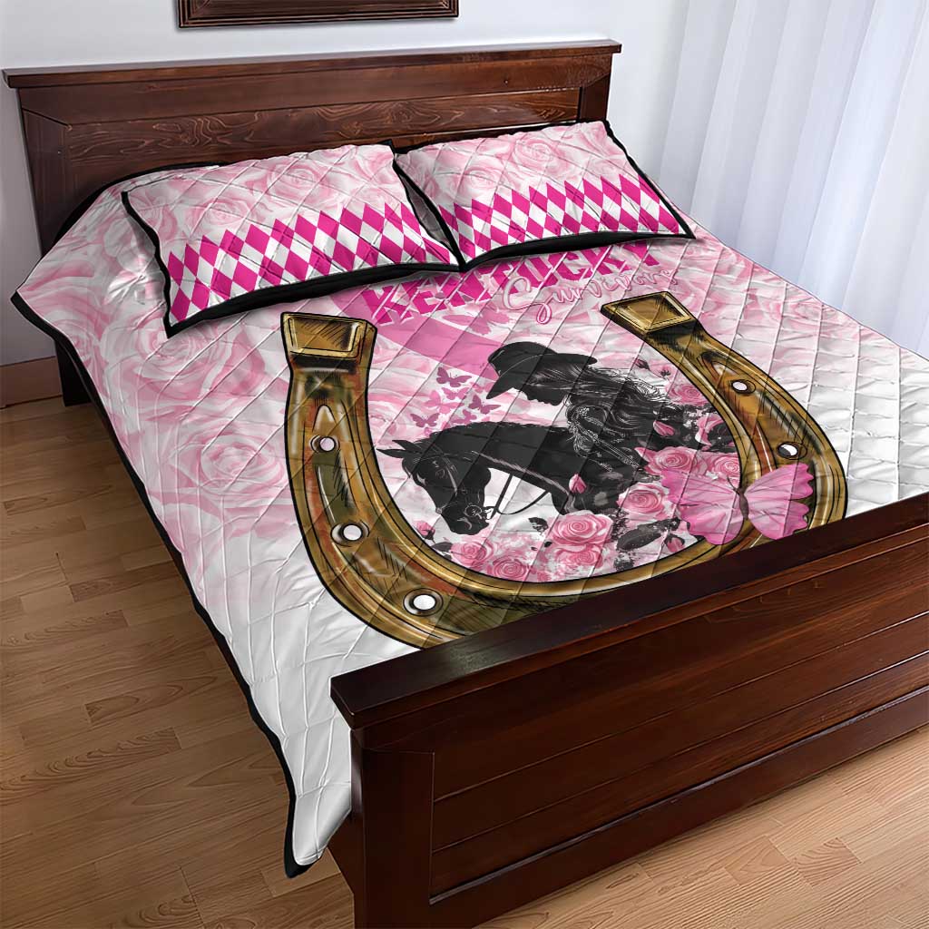 Kentucky Survivors Quilt Bed Set Horse Derby Lady Pink Roses