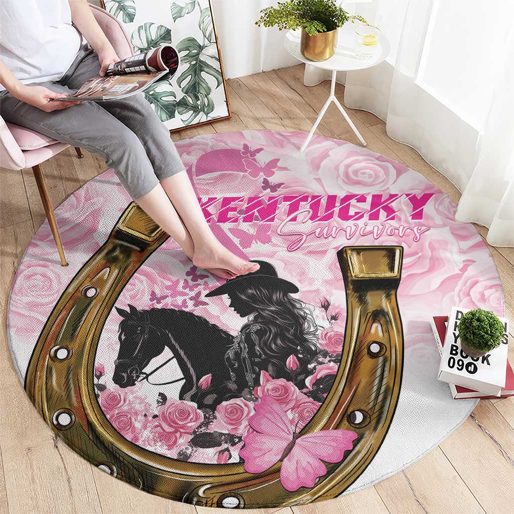 Kentucky Survivors Round Carpet Horse Derby Lady Pink Roses
