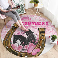 Kentucky Survivors Round Carpet Horse Derby Lady Pink Roses