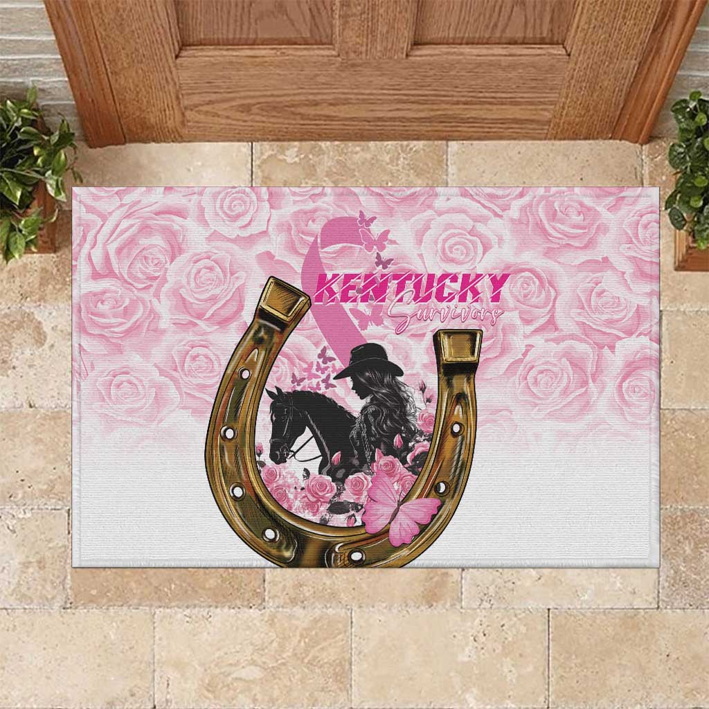 Kentucky Survivors Rubber Doormat Horse Derby Lady Pink Roses