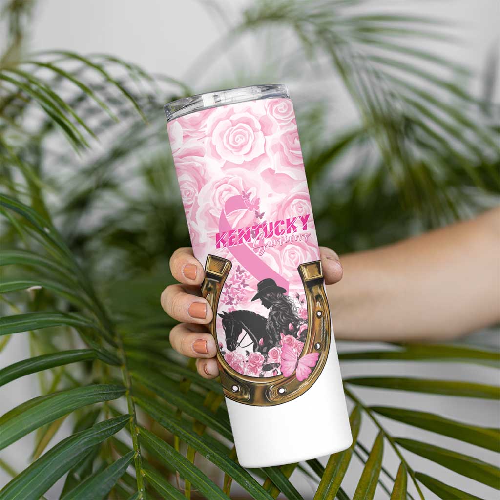 Personalized Kentucky Survivors Skinny Tumbler Horse Derby Lady Pink Roses