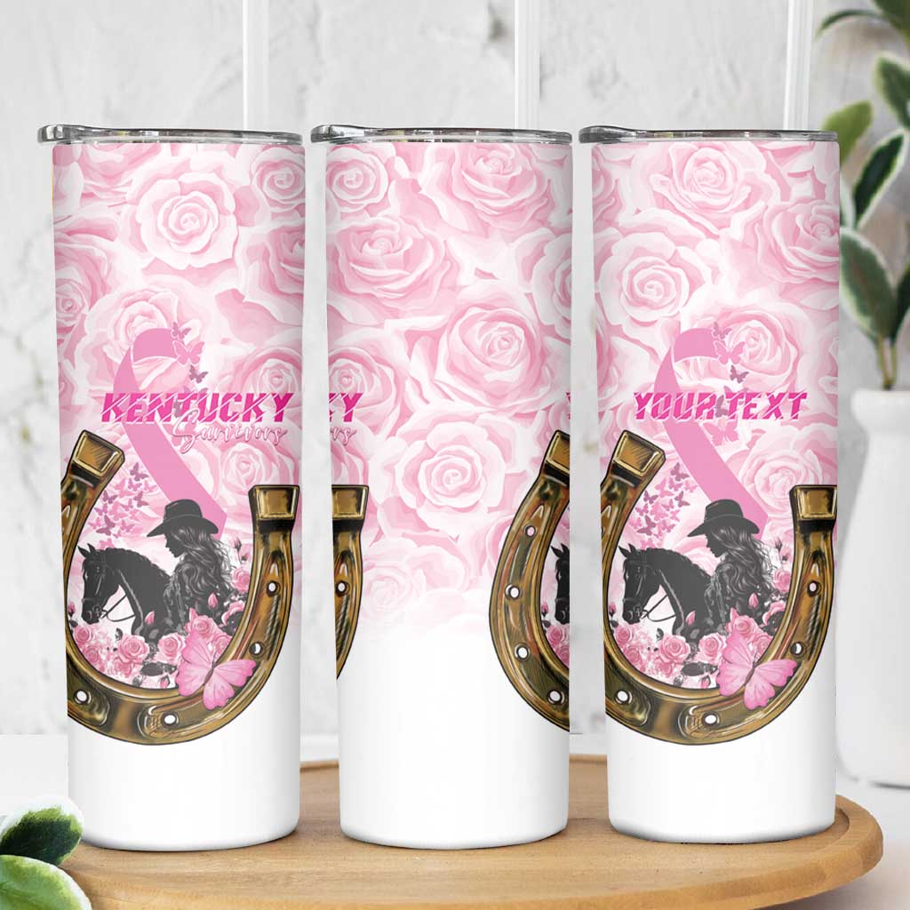 Personalized Kentucky Survivors Skinny Tumbler Horse Derby Lady Pink Roses
