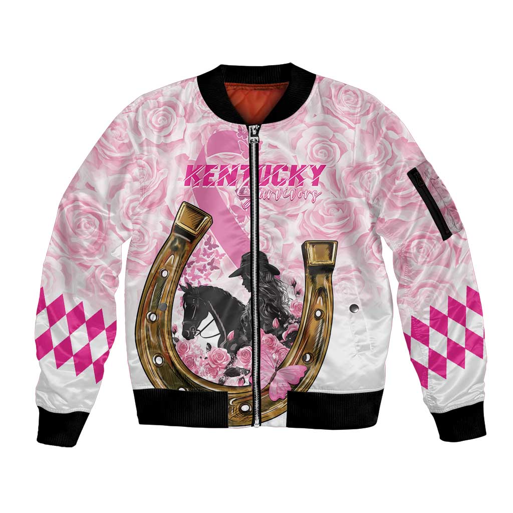 Personalized Kentucky Survivors Sleeve Zip Bomber Jacket Horse Derby Lady Pink Roses