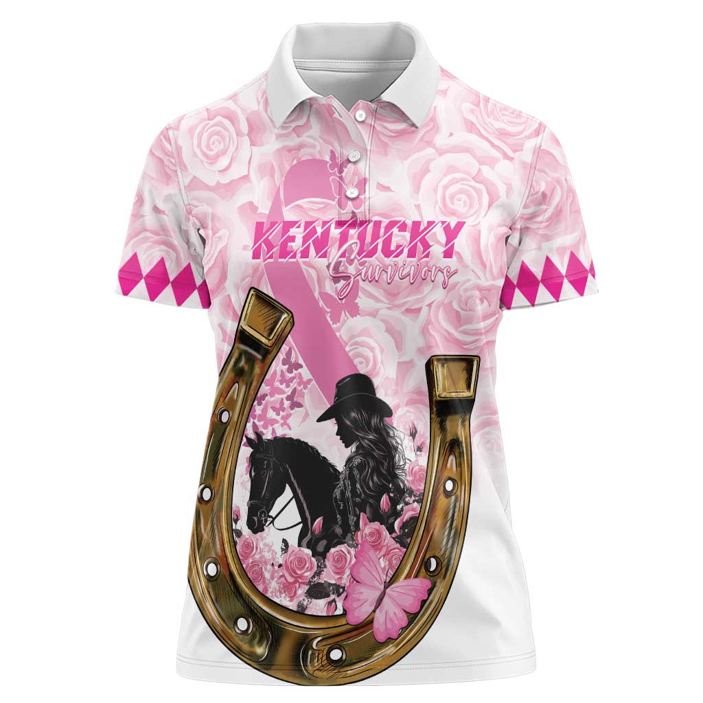 Personalized Kentucky Survivors Women Polo Shirt Horse Derby Lady Pink Roses