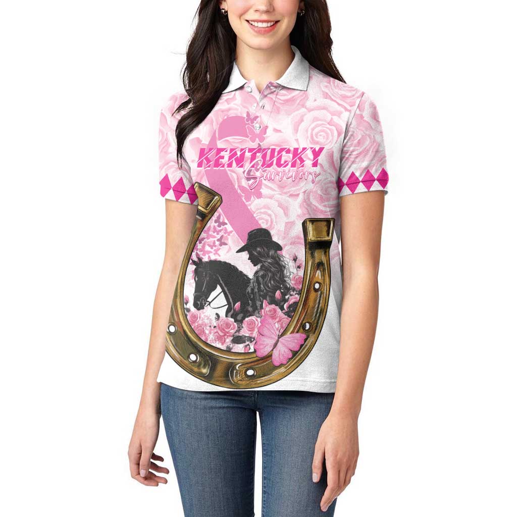 Personalized Kentucky Survivors Women Polo Shirt Horse Derby Lady Pink Roses