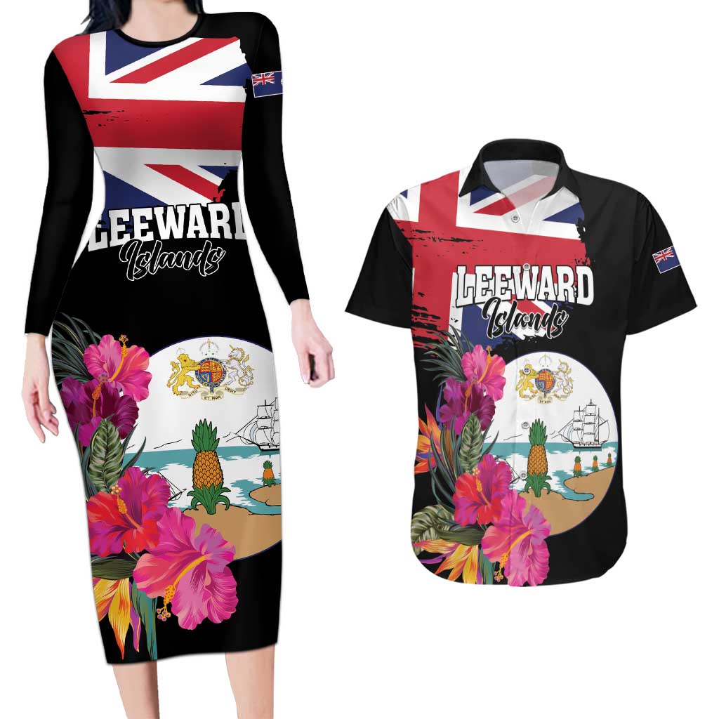 Personalised Bonaire Couples Matching Long Sleeve Bodycon Dress and Hawaiian Shirt Boneiru Coat of Arms
