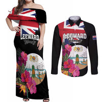 Personalised Bonaire Couples Matching Off Shoulder Maxi Dress and Long Sleeve Button Shirt Boneiru Coat of Arms