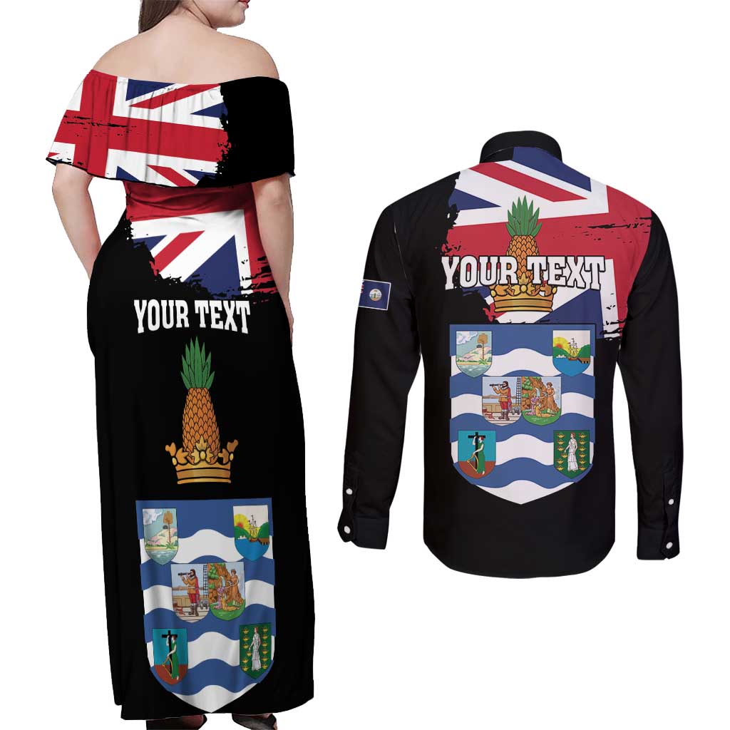 Personalised Bonaire Couples Matching Off Shoulder Maxi Dress and Long Sleeve Button Shirt Boneiru Coat of Arms