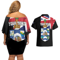 Personalised Bonaire Couples Matching Off Shoulder Short Dress and Hawaiian Shirt Boneiru Coat of Arms