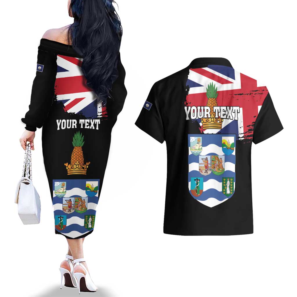 Personalised Bonaire Couples Matching Off The Shoulder Long Sleeve Dress and Hawaiian Shirt Boneiru Coat of Arms