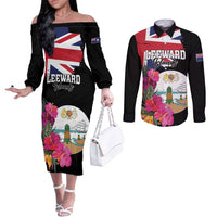 Personalised Bonaire Couples Matching Off The Shoulder Long Sleeve Dress and Long Sleeve Button Shirt Boneiru Coat of Arms