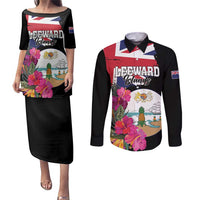 Personalised Bonaire Couples Matching Puletasi and Long Sleeve Button Shirt Boneiru Coat of Arms