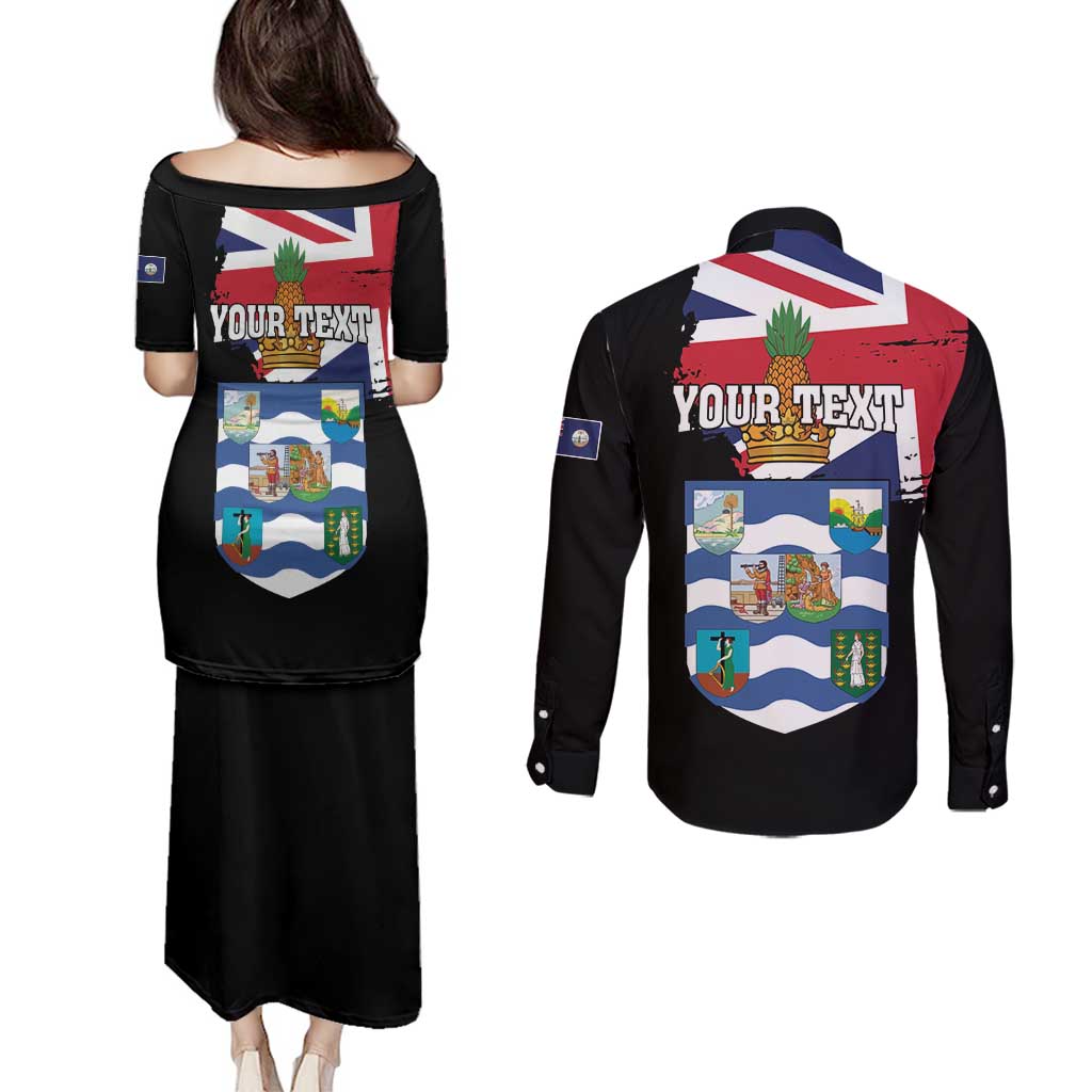 Personalised Bonaire Couples Matching Puletasi and Long Sleeve Button Shirt Boneiru Coat of Arms