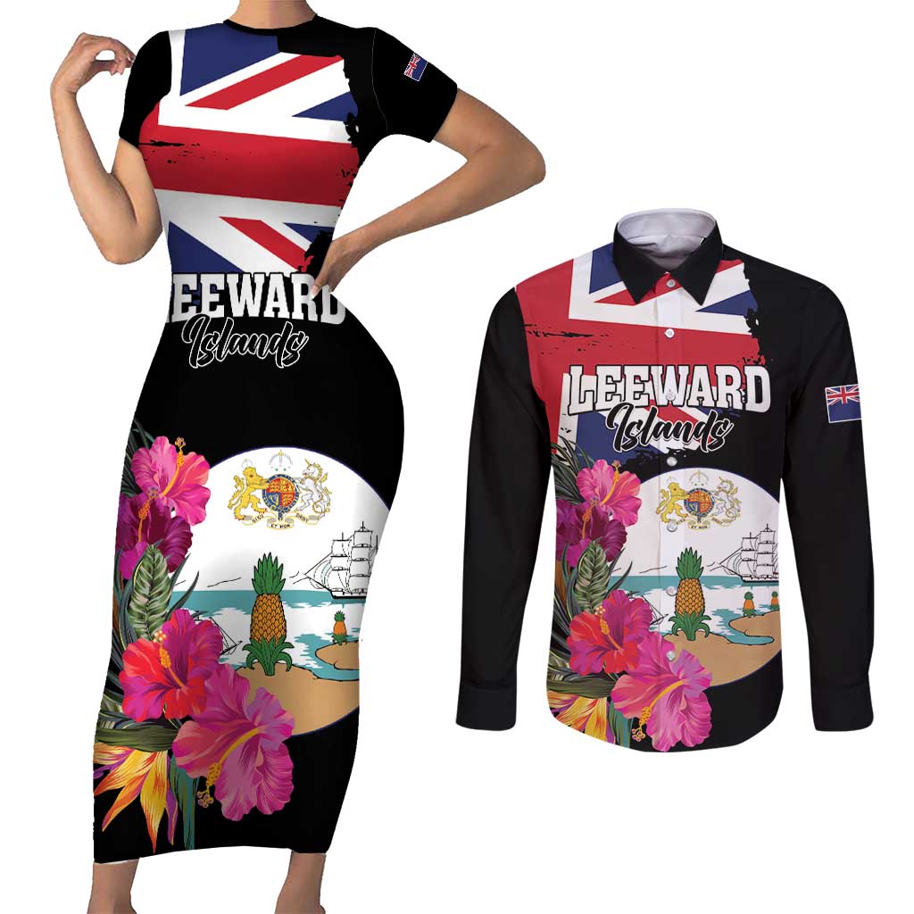 Personalised Bonaire Couples Matching Short Sleeve Bodycon Dress and Long Sleeve Button Shirt Boneiru Coat of Arms