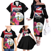 Personalised Bonaire Family Matching Off The Shoulder Long Sleeve Dress and Hawaiian Shirt Boneiru Coat of Arms