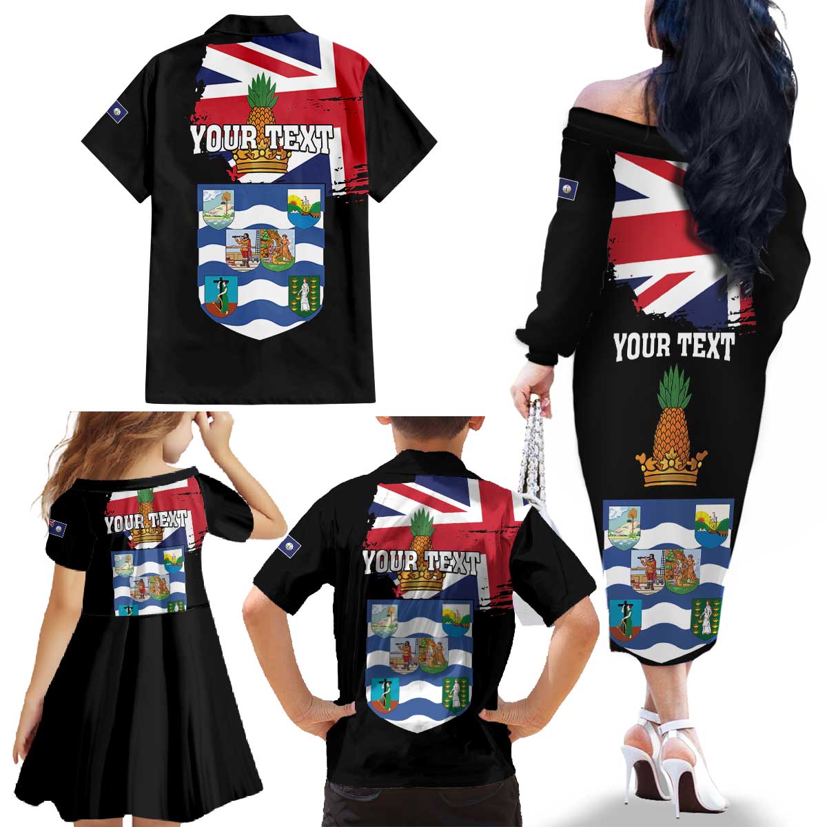 Personalised Bonaire Family Matching Off The Shoulder Long Sleeve Dress and Hawaiian Shirt Boneiru Coat of Arms