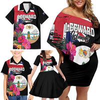 Personalised Bonaire Family Matching Off Shoulder Short Dress and Hawaiian Shirt Boneiru Coat of Arms
