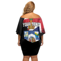 Personalised Bonaire Family Matching Off Shoulder Short Dress and Hawaiian Shirt Boneiru Coat of Arms