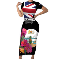Personalised Bonaire Family Matching Short Sleeve Bodycon Dress and Hawaiian Shirt Boneiru Coat of Arms